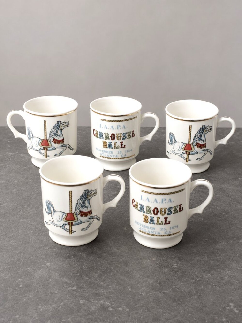 Vintage 1974 IAAPA Carousel Ball Commemorative Mugs (Set of 5) 3.75”
